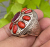 Original Red Coral Marjan Ring 100% Genuine Red Marjan Ring With African Ruby