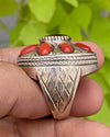 Original Red Coral Marjan Ring 100% Genuine Red Marjan Ring With African Ruby