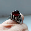 Natural Hashbi Kabadi Yemeni Aqeeq Blood Red Sterling Silver 925 Ring Shia Ring