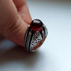 Natural Hashbi Kabadi Yemeni Aqeeq Blood Red Sterling Silver 925 Ring Shia Ring