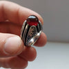 Natural Hashbi Kabadi Yemeni Aqeeq Blood Red Sterling Silver 925 Ring Shia Ring