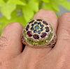 Natural Emerald Blue Sapphire Red Garnet Peridot Handmade Multistone Silver Ring