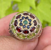 Natural Emerald Blue Sapphire Red Garnet Peridot Handmade Multistone Silver Ring