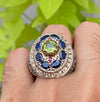 Natural Peridot Blue Sapphire Stone Ring Untreated Gemstone Ring In Silver 925