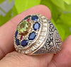 Natural Peridot Blue Sapphire Stone Ring Untreated Gemstone Ring In Silver 925