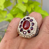 Original Yemeni Aqeeq Agate with Red Garnet Stone Ring Real Yamani Aqeeq Agate