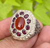 Original Yemeni Aqeeq Agate with Red Garnet Stone Ring Real Yamani Aqeeq Agate