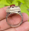 Original Yemeni Aqeeq Agate with Red Garnet Stone Ring Real Yamani Aqeeq Agate