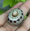 Original Ethopian Fire Opal With Real Peridot Garnet Multistone Gemstone Ring