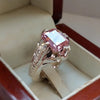 Mens Original Pink Zirconium Ring Emerald Cut Zircon Stone Ring Zirconium Ring