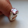 Mens Original Pink Zirconium Ring Emerald Cut Zircon Stone Ring Zirconium Ring