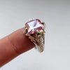 Mens Original Pink Zirconium Ring Emerald Cut Zircon Stone Ring Zirconium Ring