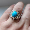 Natural Turquoise Ring Silver 100% Original Men Feroza Turquoise Stone Ring 925