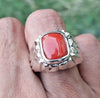 Real Marjan Islamic Ring For Mens Original Red Coral Stone Ring Natural Coral