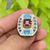 Natural Ruby Ring With Blue Topaz and Blue Sapphire Multi Gemstone Ring For Mens