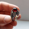 Natural Hashbi Kabadi Yemeni Aqeeq Blood Red Sterling Silver 925 Ring Shia Ring