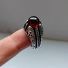 Natural Hashbi Kabadi Yemeni Aqeeq Blood Red Sterling Silver 925 Ring Shia Ring