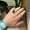 Original Yemeni Aqeeq Stone Ring Real Natural Black Yamani Akik Silver 925 Ring