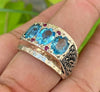 Natural Blue Topaz Multi Topaz Stone Ring Original Swiss Blue Topaz Mens Ring