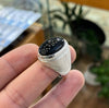 Original Yemeni Aqeeq Stone Ring Real Natural Black Yamani Akik Silver 925 Ring