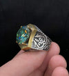 Gold Plated Green Moissanite Stone Silver Ring Real Genuine Moissanite Ring Mens