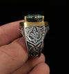 Gold Plated Green Moissanite Stone Silver Ring Real Genuine Moissanite Ring Mens