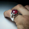 Xmas Gift African Ruby Yaqoot Sterling Silver Ring Mens Natural Ruby Stone Ring