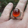 Xmas Gift Yemeni Blood Red Aqeeq Akik Haqeeq Hadeed Ring Real Yamani Aqeeq Ring